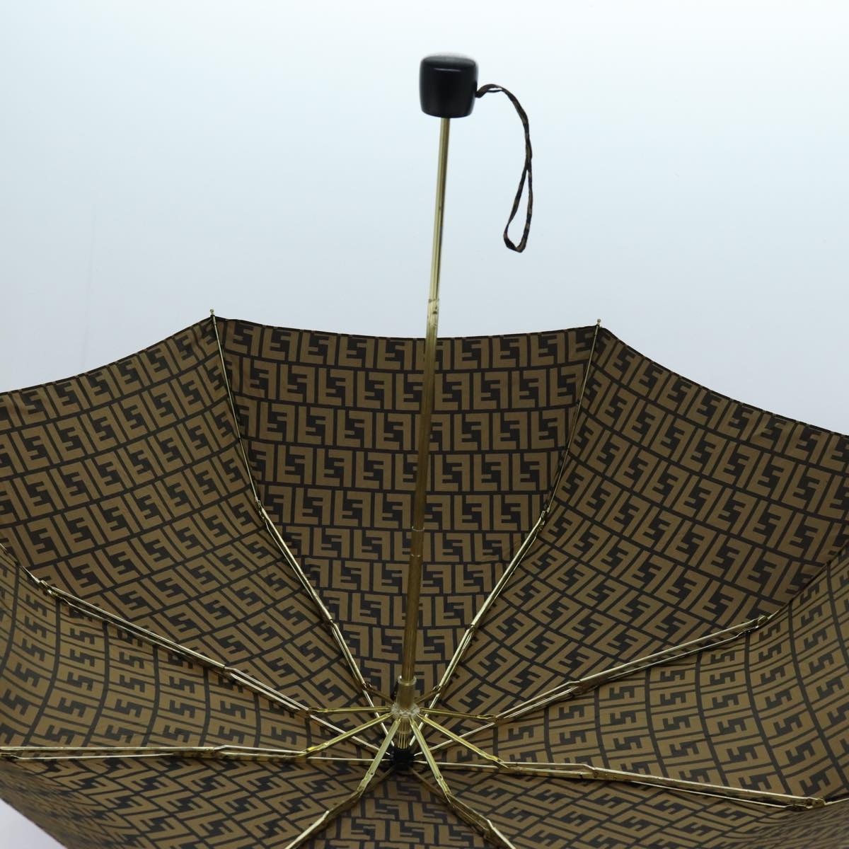 FENDI Zucca Canvas Folding Umbrella Nylon Brown Black Auth yk11731