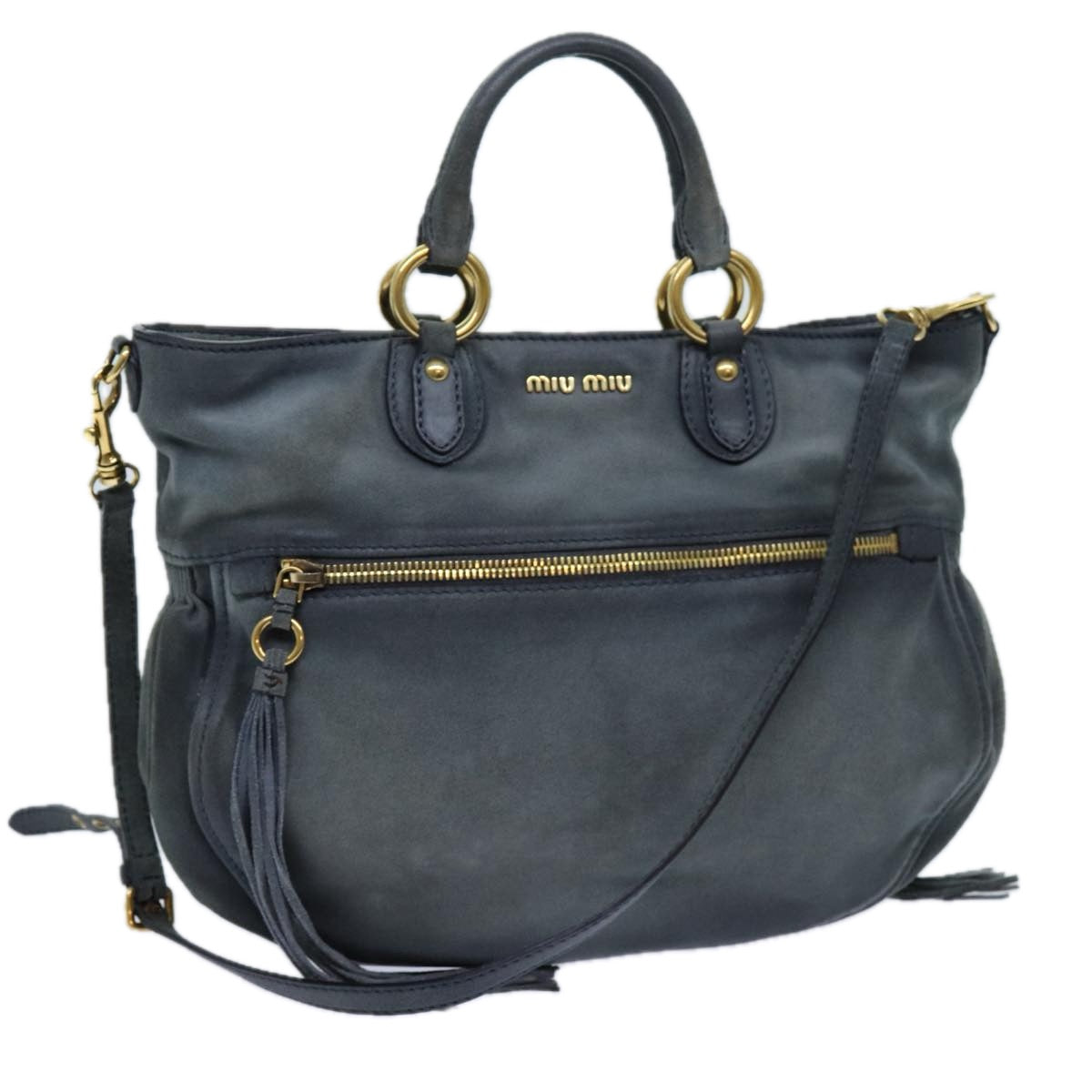 Miu Miu Hand Bag Suede 2way Gray Auth yk11737