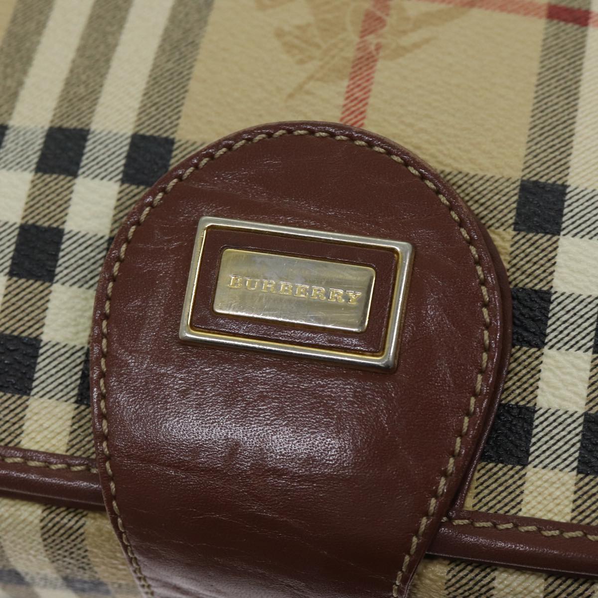 BURBERRY Nova Check Shoulder Bag PVC Leather Beige Auth yk11741