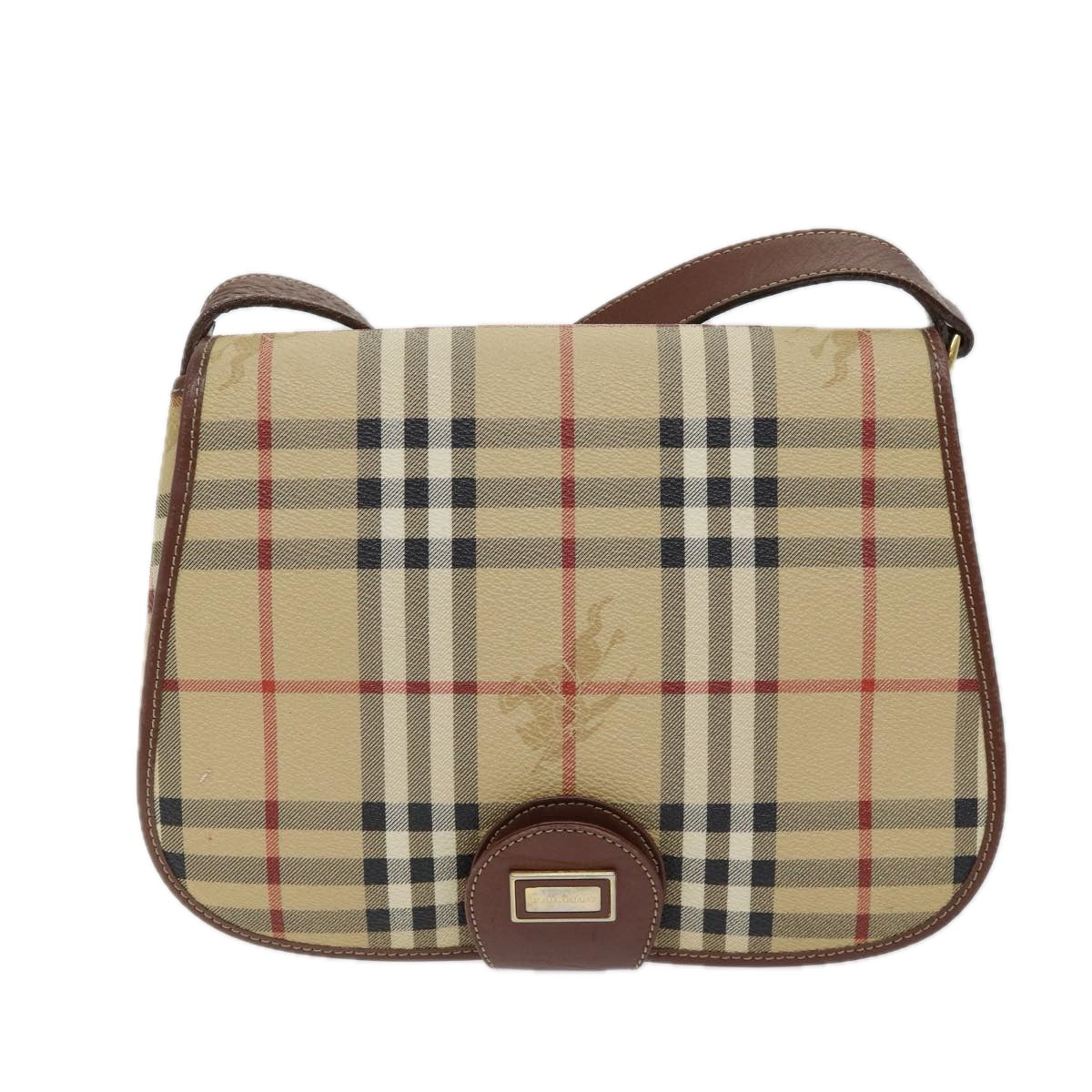 BURBERRY Nova Check Shoulder Bag PVC Leather Beige Auth yk11741