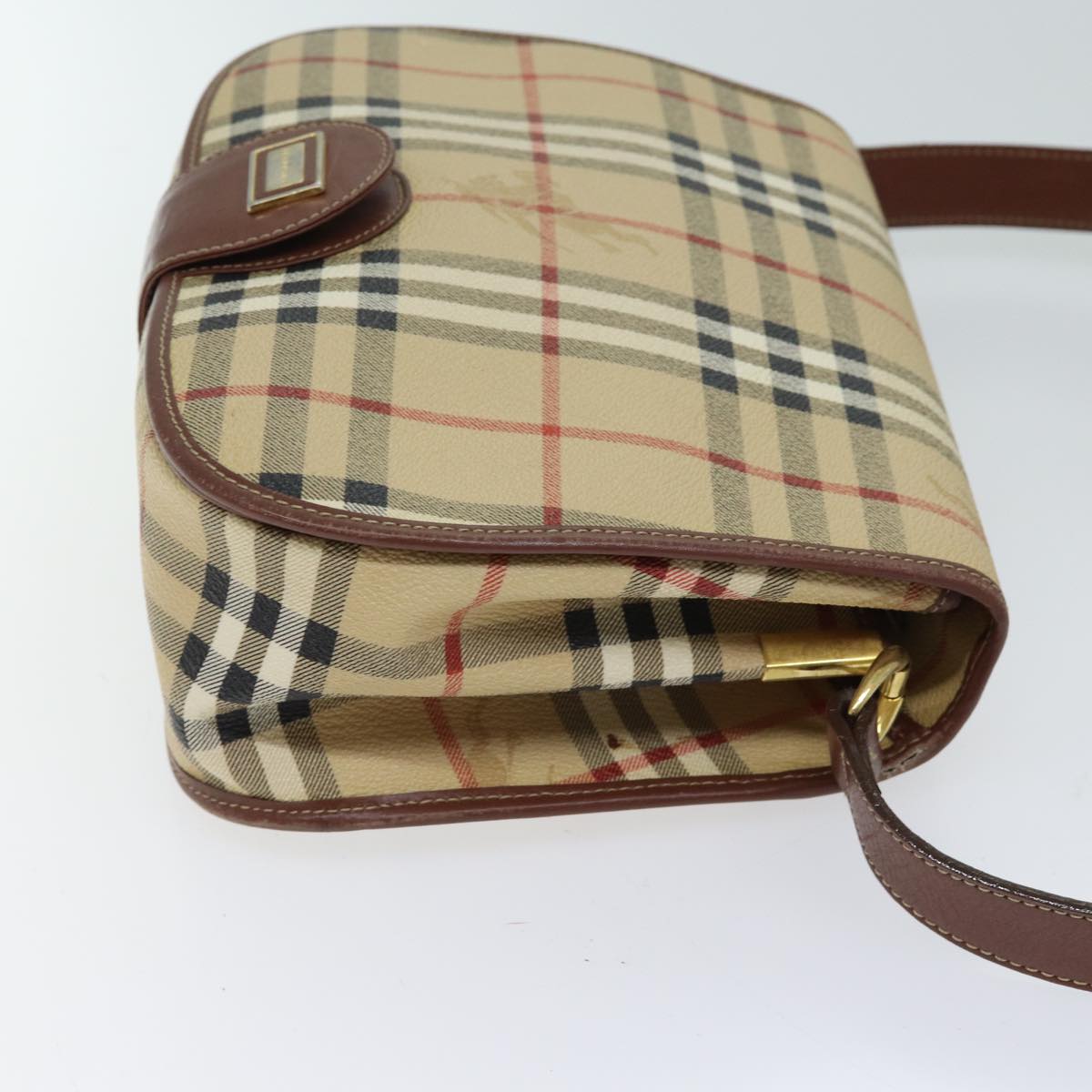 BURBERRY Nova Check Shoulder Bag PVC Leather Beige Auth yk11741