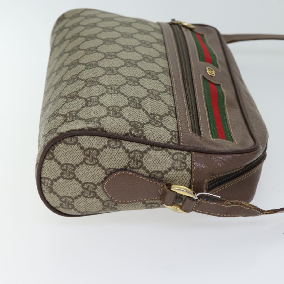 GUCCI GG Canvas Web Sherry Line Shoulder Bag PVC Beige Green Red Auth yk11769