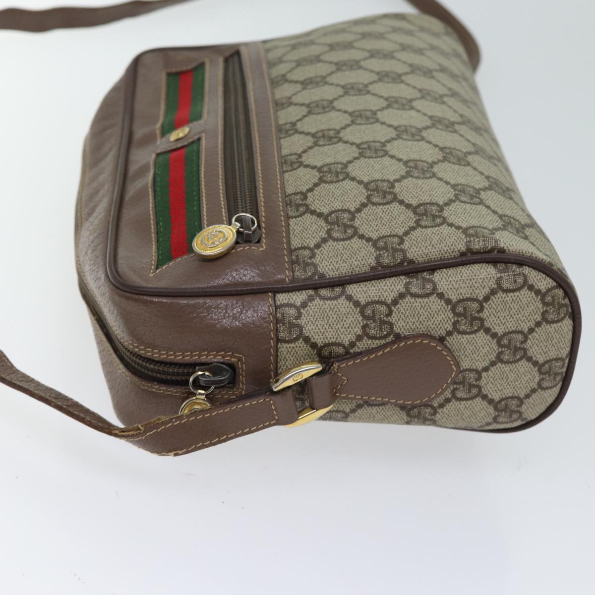 GUCCI GG Canvas Web Sherry Line Shoulder Bag PVC Beige Green Red Auth yk11769