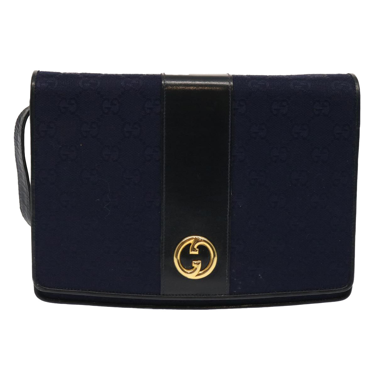 GUCCI GG Canvas Shoulder Bag Navy Black Auth yk11772