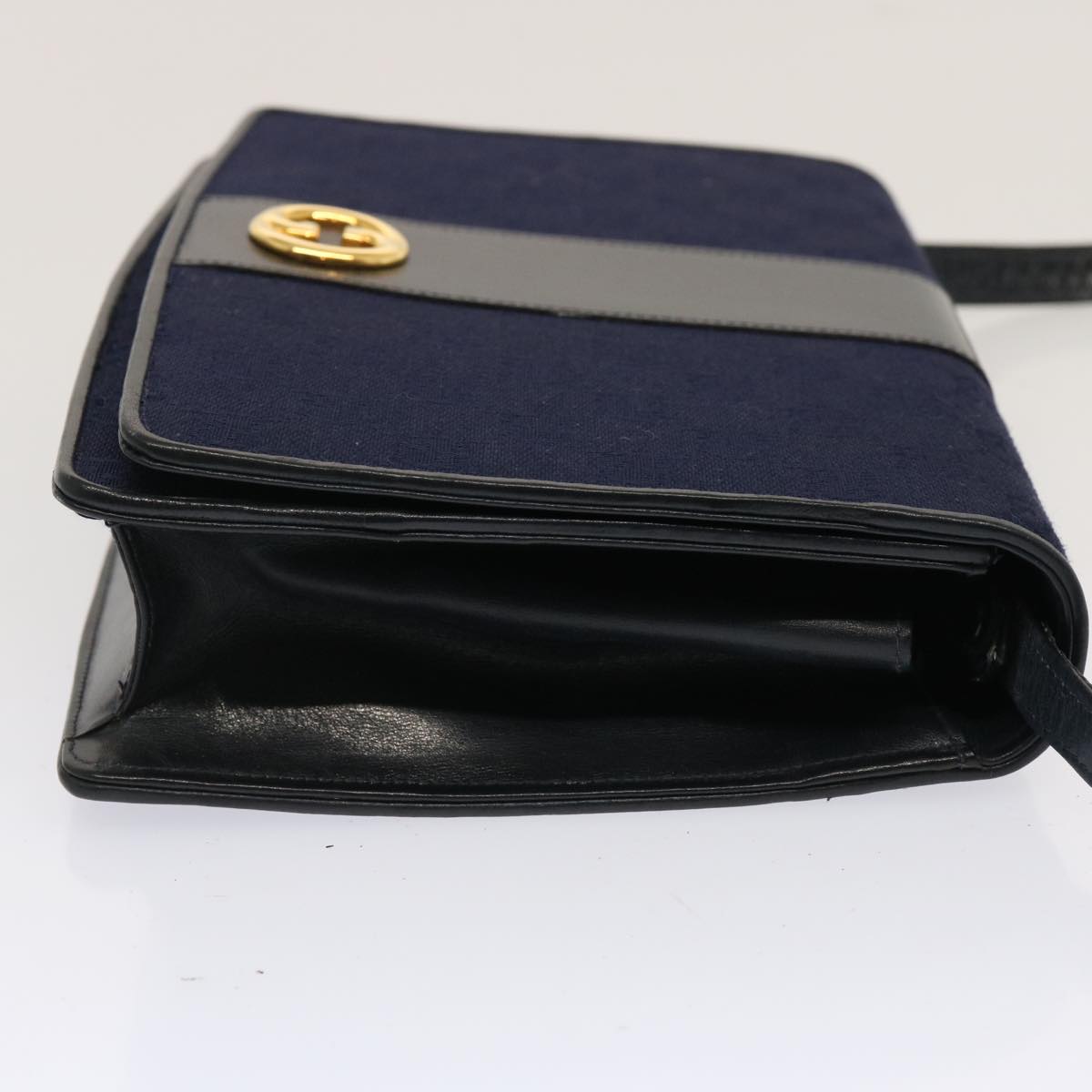 GUCCI GG Canvas Shoulder Bag Navy Black Auth yk11772