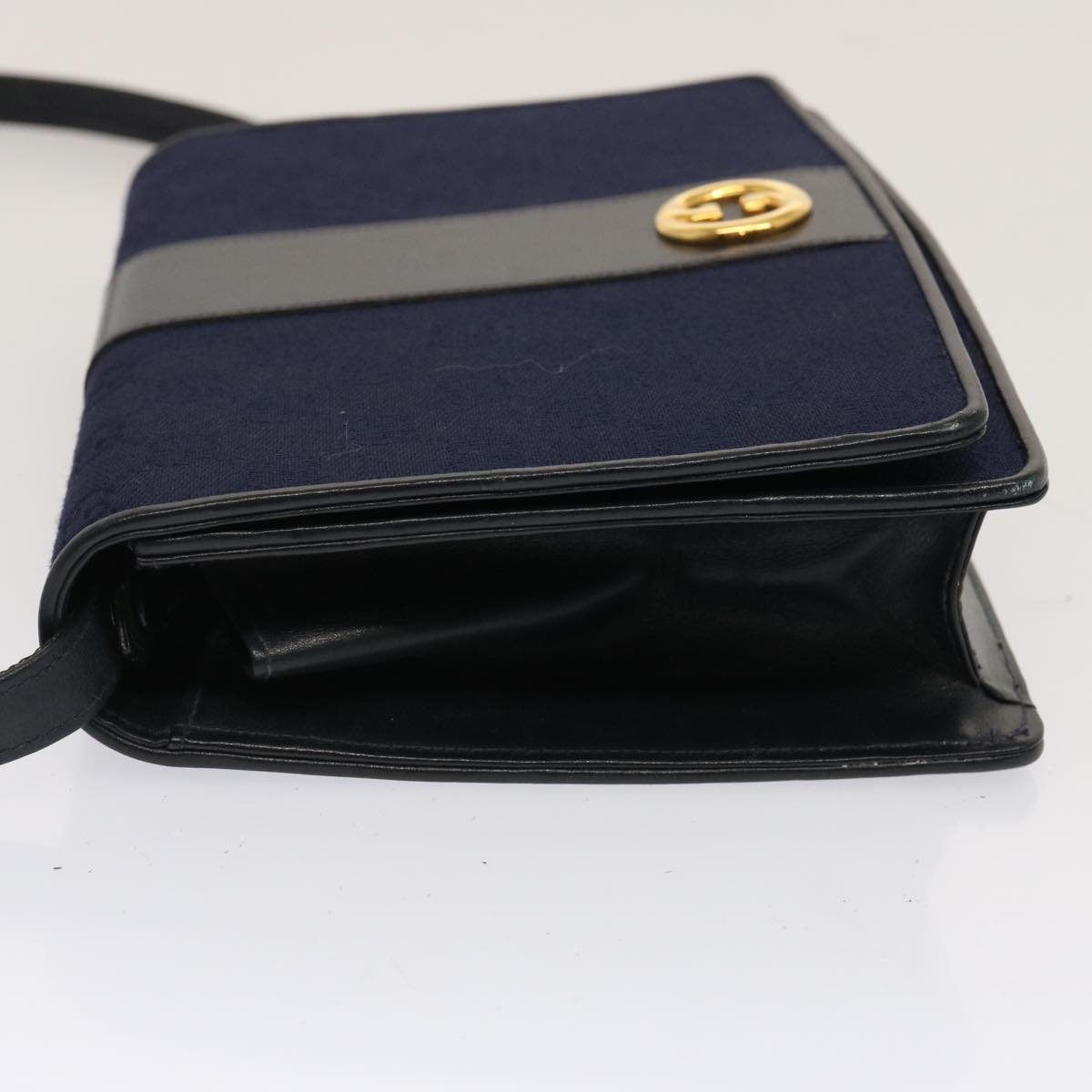 GUCCI GG Canvas Shoulder Bag Navy Black Auth yk11772