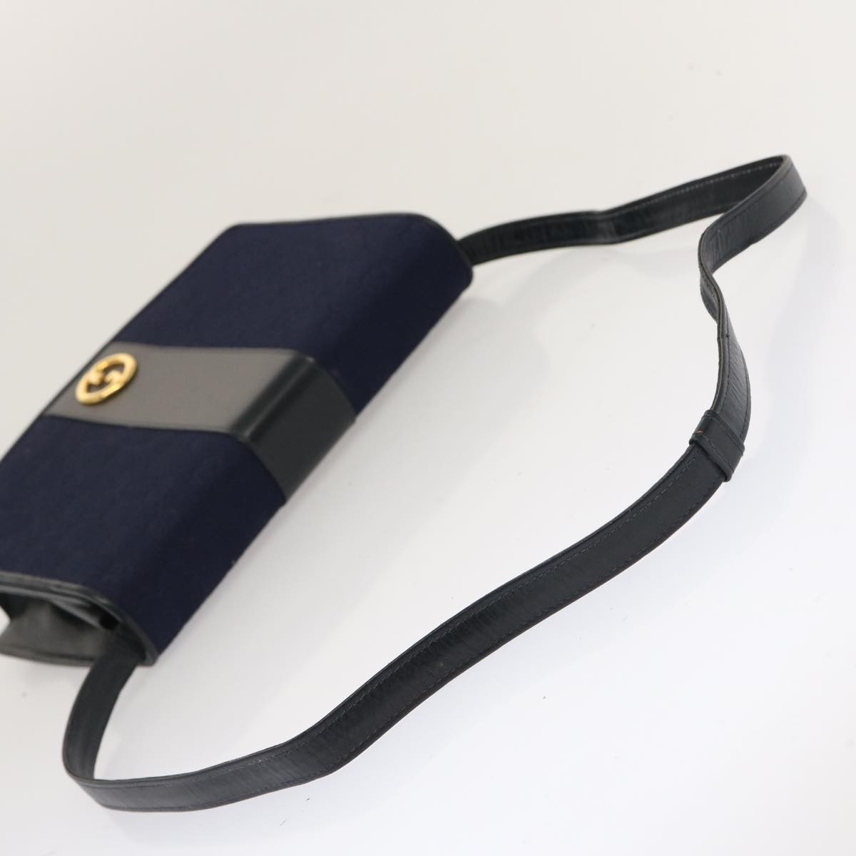 GUCCI GG Canvas Shoulder Bag Navy Black Auth yk11772