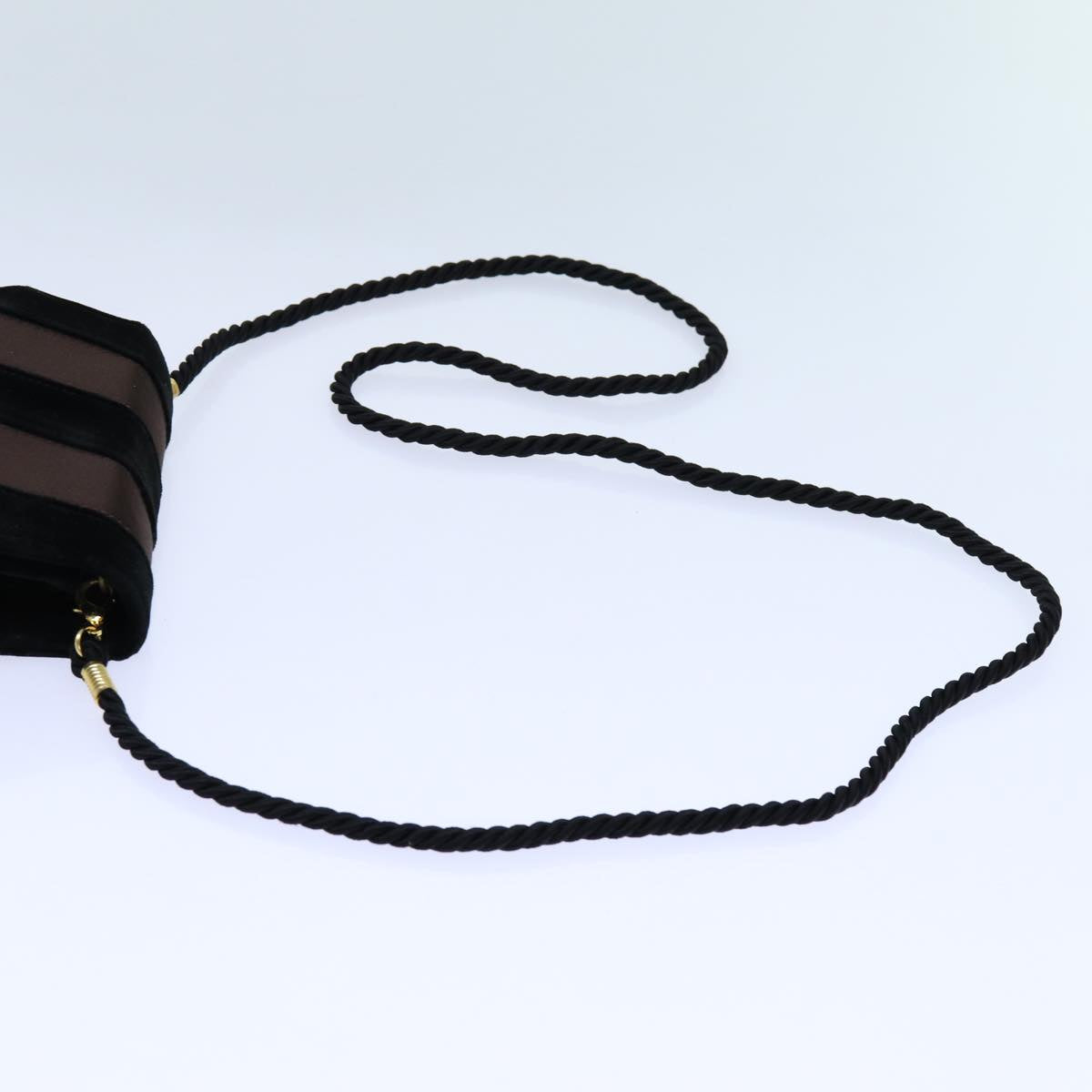 FENDI Pecan Canvas Shoulder Bag Velor Black Brown Auth yk11781