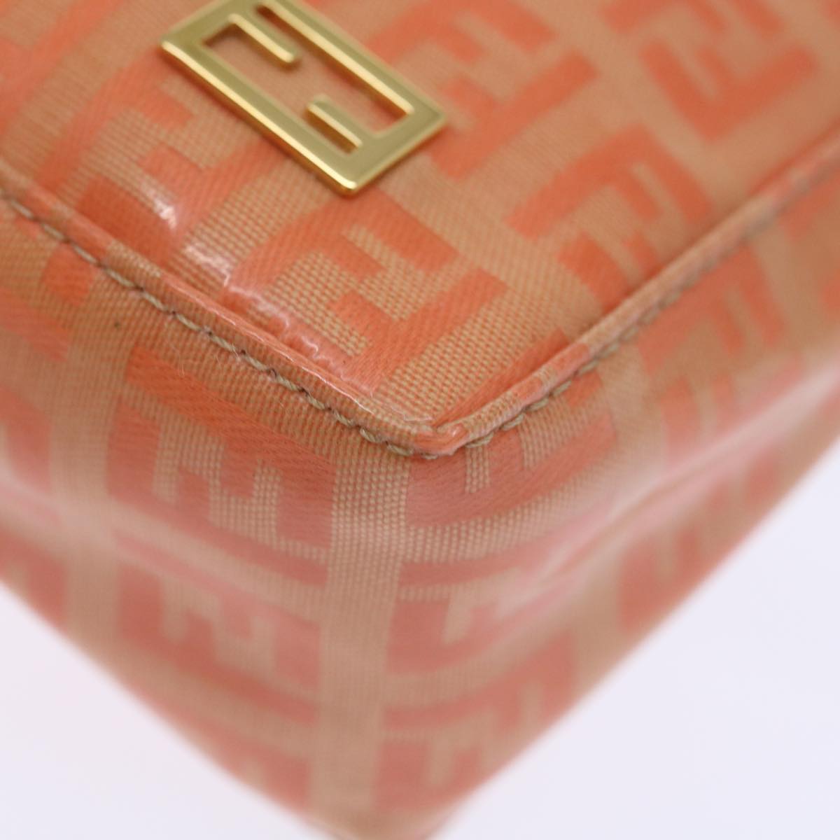 FENDI Zucchino Canvas Accessory Pouch Coated Canvas Orange Auth yk11786