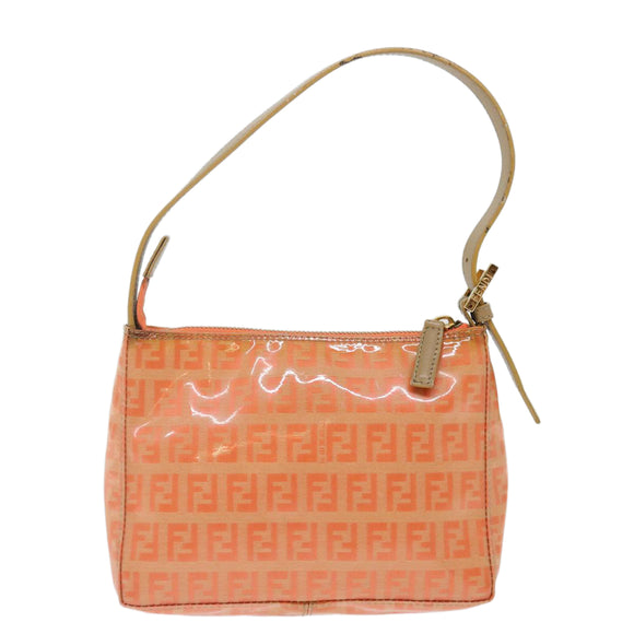 FENDI Zucchino Canvas Accessory Pouch Coated Canvas Orange Auth yk11786