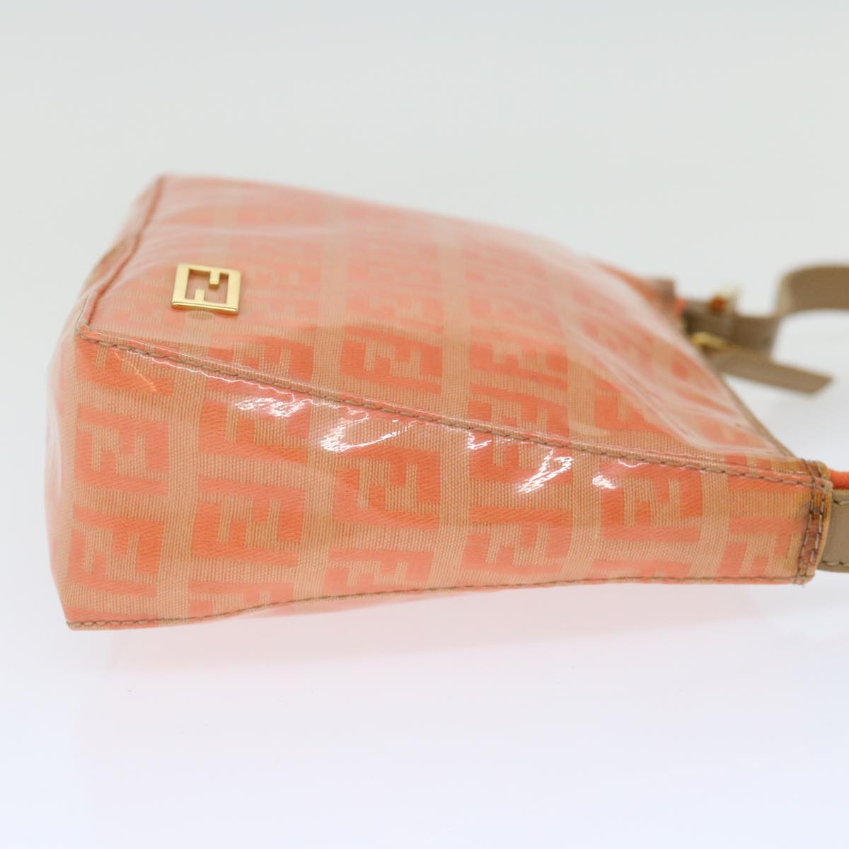 FENDI Zucchino Canvas Accessory Pouch Coated Canvas Orange Auth yk11786