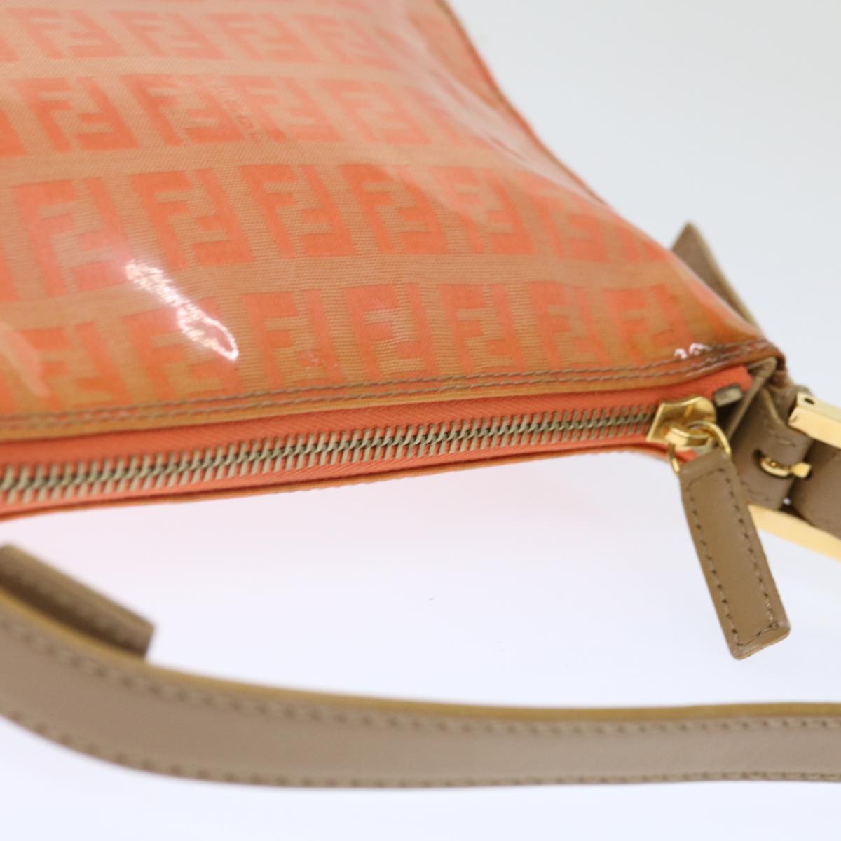 FENDI Zucchino Canvas Accessory Pouch Coated Canvas Orange Auth yk11786