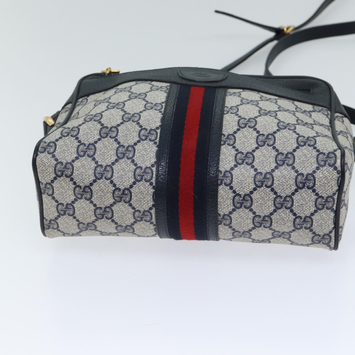 GUCCI GG Canvas Sherry Line Shoulder Bag PVC Navy Red Auth yk11810