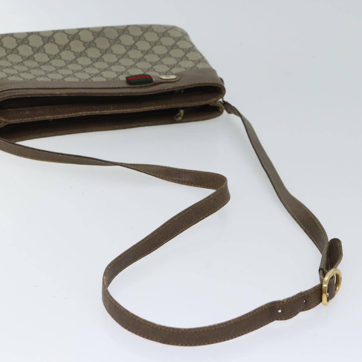 GUCCI GG Supreme Web Sherry Line Shoulder Bag Beige 904 02 035 Auth yk11870