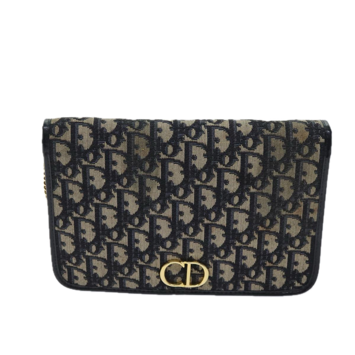 Christian Dior Trotter Canvas Chain Shoulder Bag Navy Auth yk11876