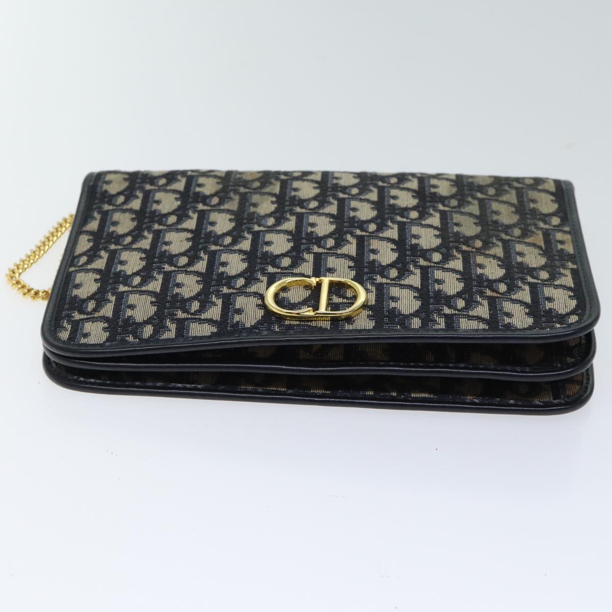 Christian Dior Trotter Canvas Chain Shoulder Bag Navy Auth yk11876