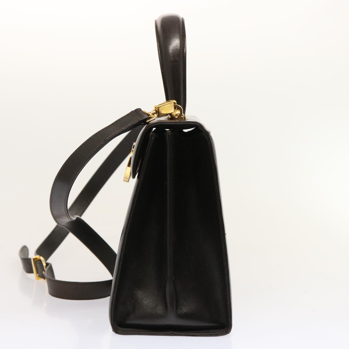 Salvatore Ferragamo Gancini Hand Bag Leather 2way Black Auth yk11914