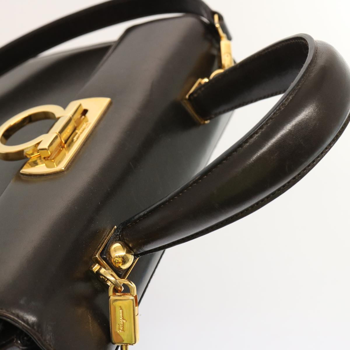 Salvatore Ferragamo Gancini Hand Bag Leather 2way Black Auth yk11914