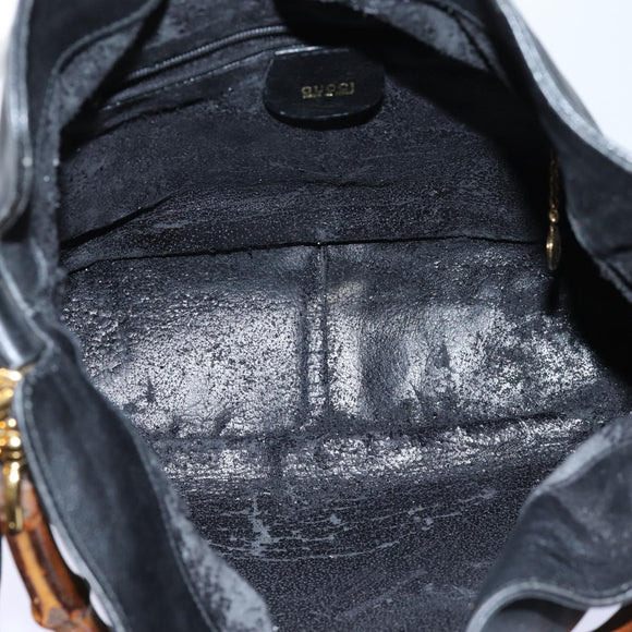 GUCCI Bamboo Hand Bag Leather 2way Black 001 2113 1638 Auth yk11916