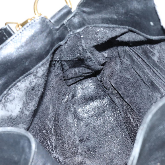 GUCCI Bamboo Hand Bag Leather 2way Black 001 2113 1638 Auth yk11916