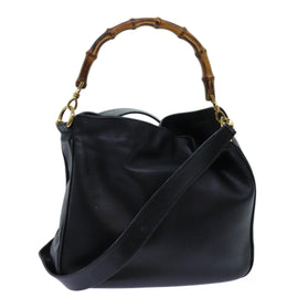 GUCCI Bamboo Hand Bag Leather 2way Black 001 2113 1638 Auth yk11916