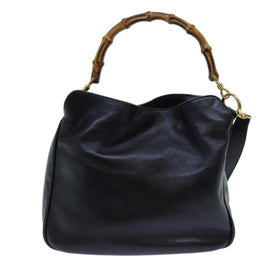 GUCCI Bamboo Hand Bag Leather 2way Black 001 2113 1638 Auth yk11916 - 0