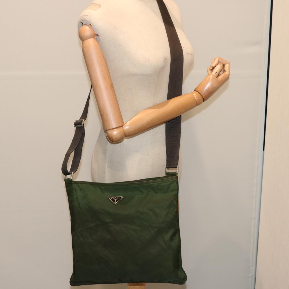 PRADA Shoulder Bag Nylon Khaki Auth yk11919