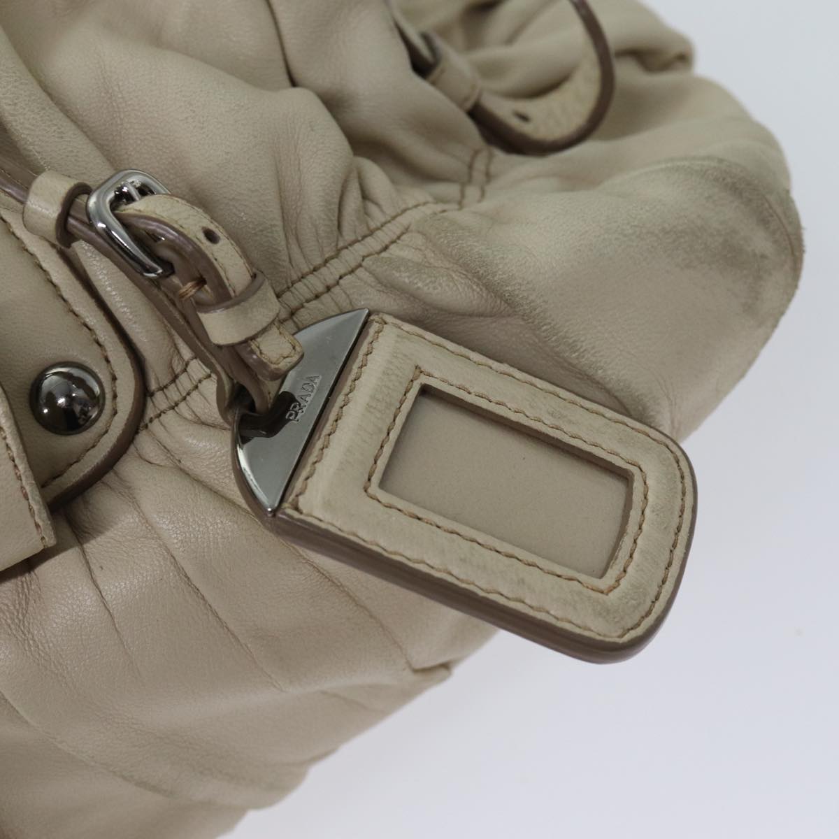 PRADA Hand Bag Leather 2way Beige Auth yk11925