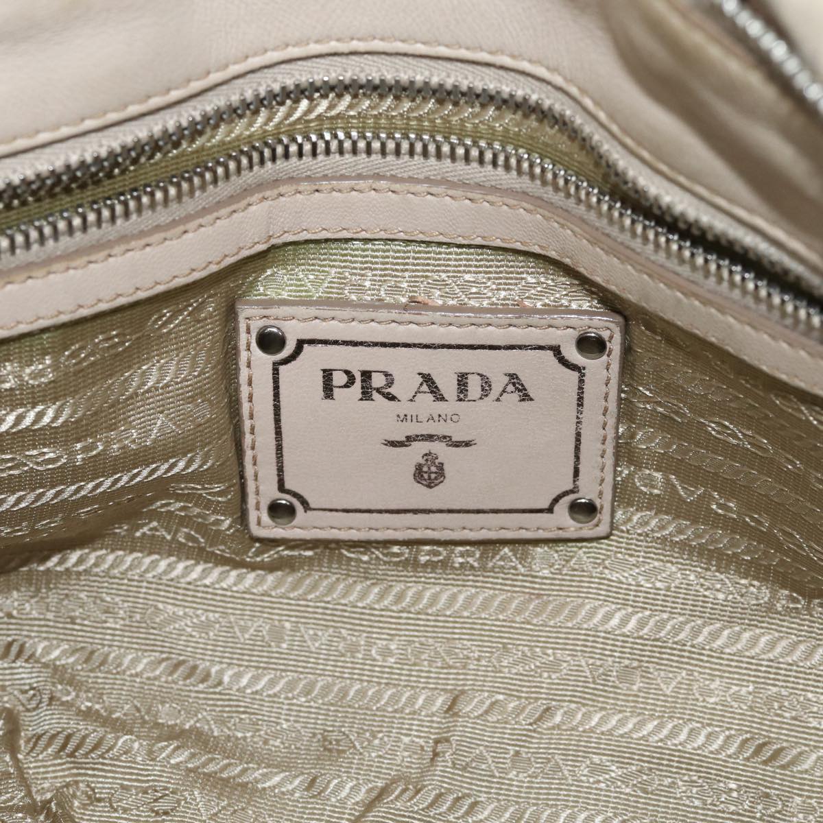 PRADA Hand Bag Leather 2way Beige Auth yk11925