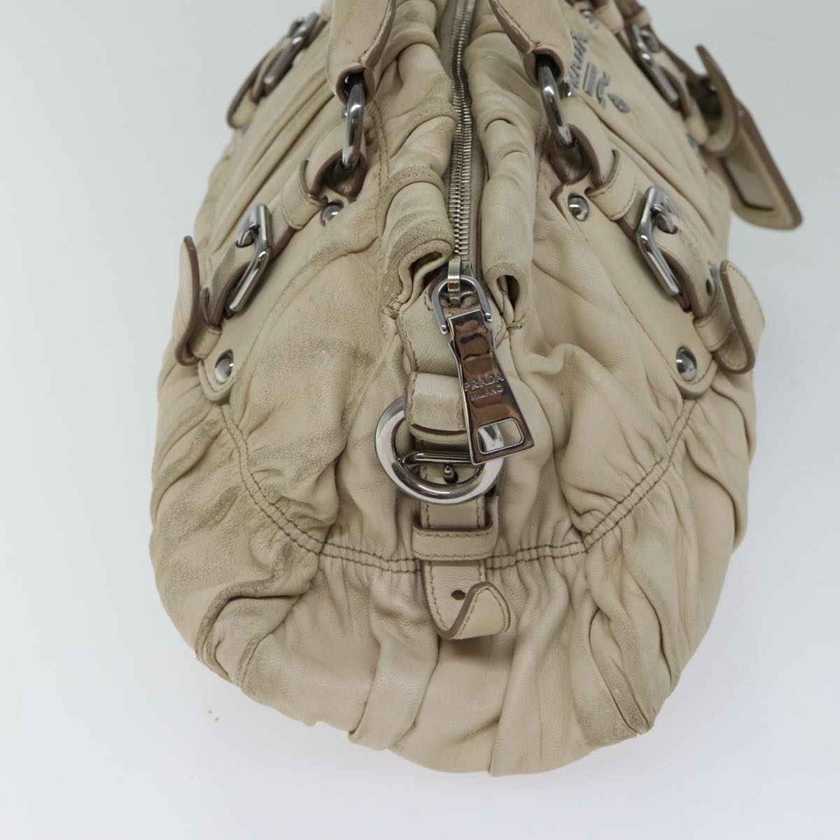 PRADA Hand Bag Leather 2way Beige Auth yk11925