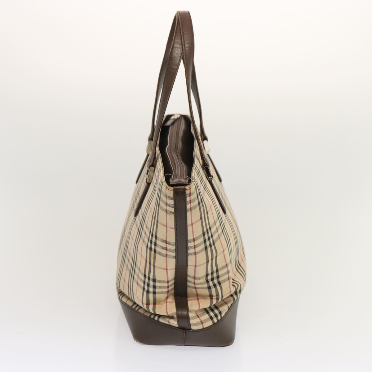 BURBERRY Nova Check Hand Bag Canvas Beige Auth yk11932