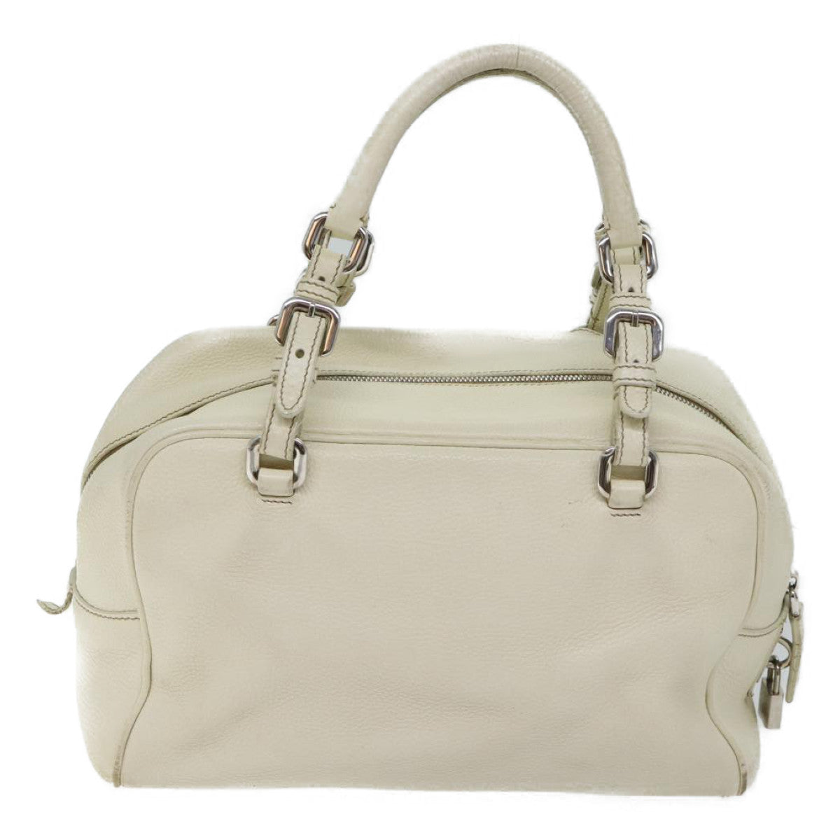 PRADA Hand Bag Leather White Auth yk11935
