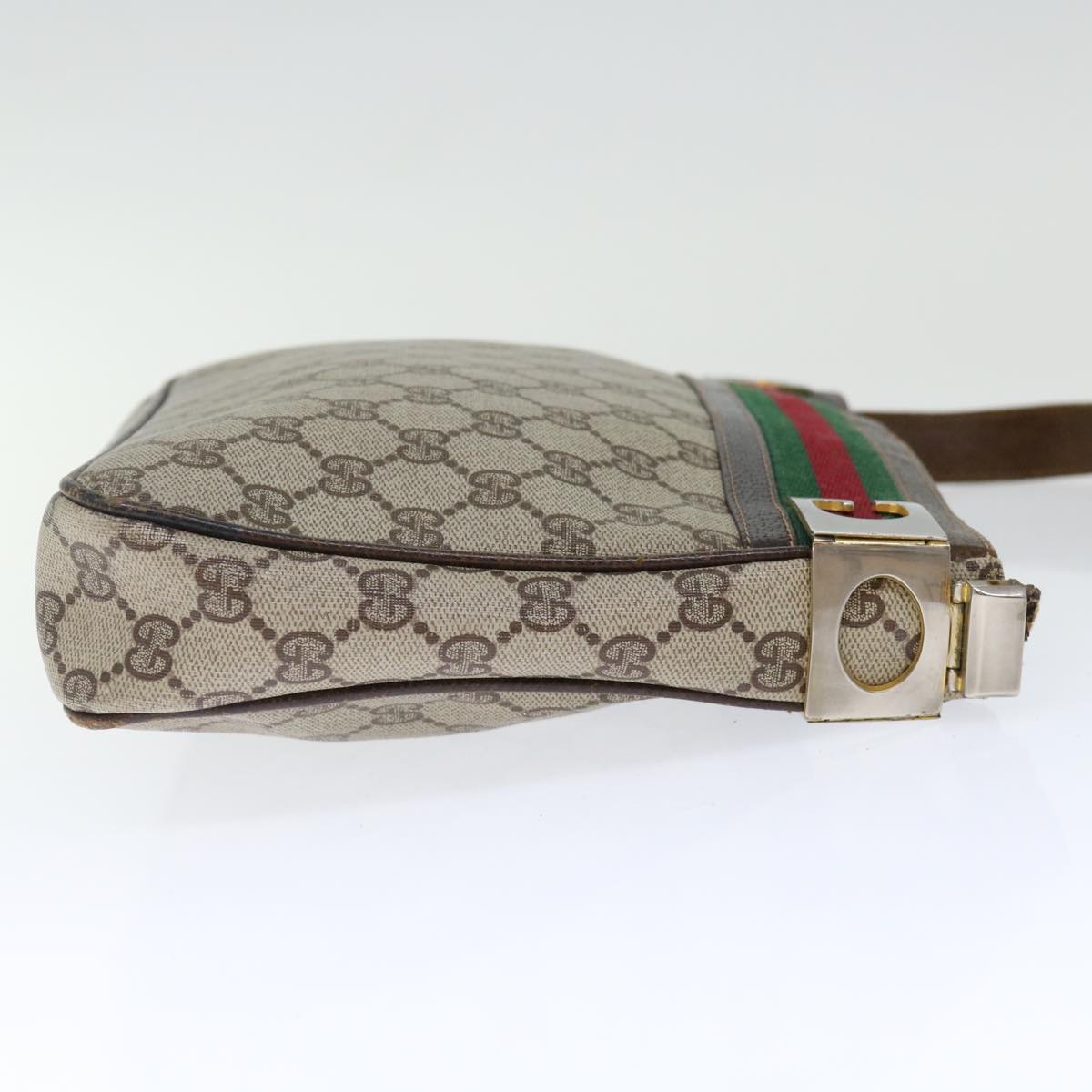 GUCCI GG Supreme Web Sherry Line Shoulder Bag PVC Beige Red Green Auth yk11953