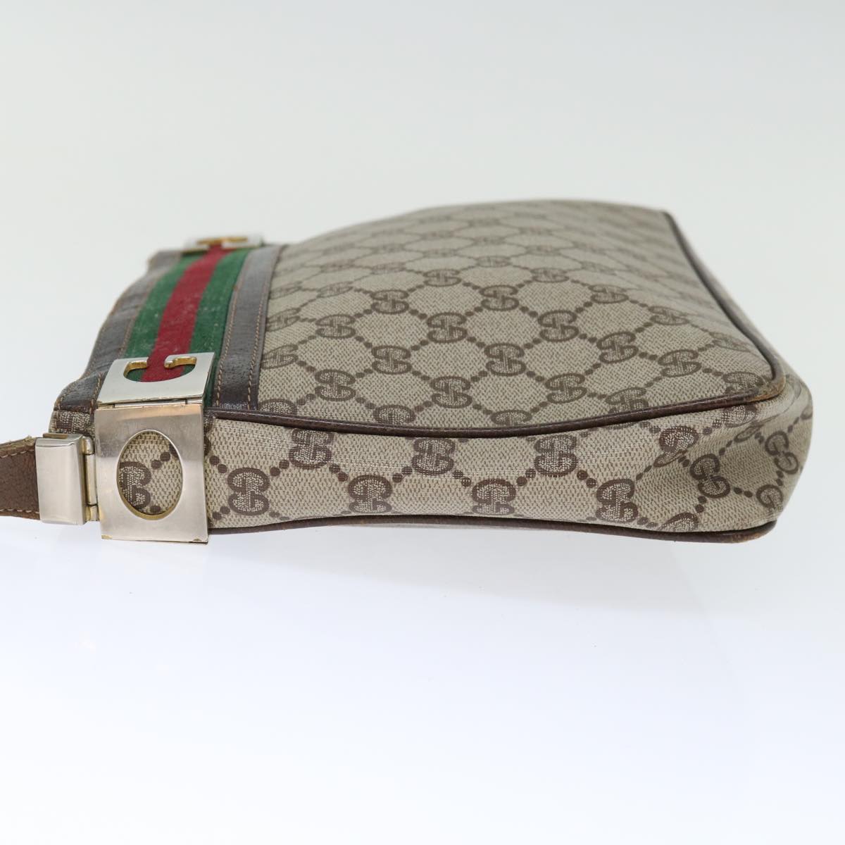 GUCCI GG Supreme Web Sherry Line Shoulder Bag PVC Beige Red Green Auth yk11953