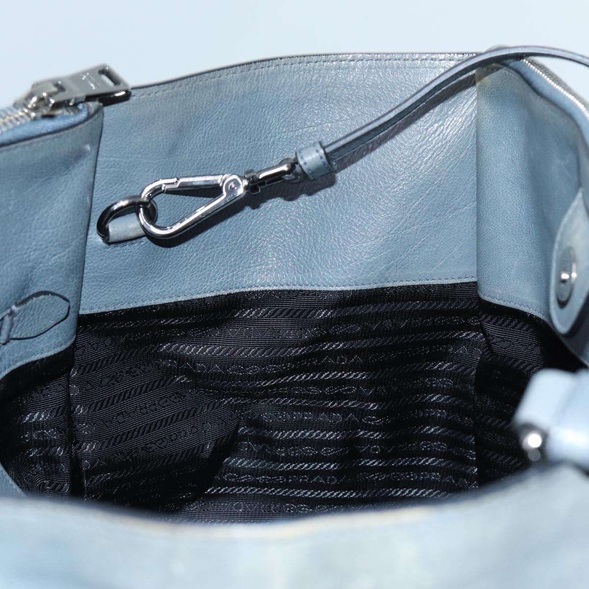 PRADA Hand Bag Leather 2way Blue Auth yk11955