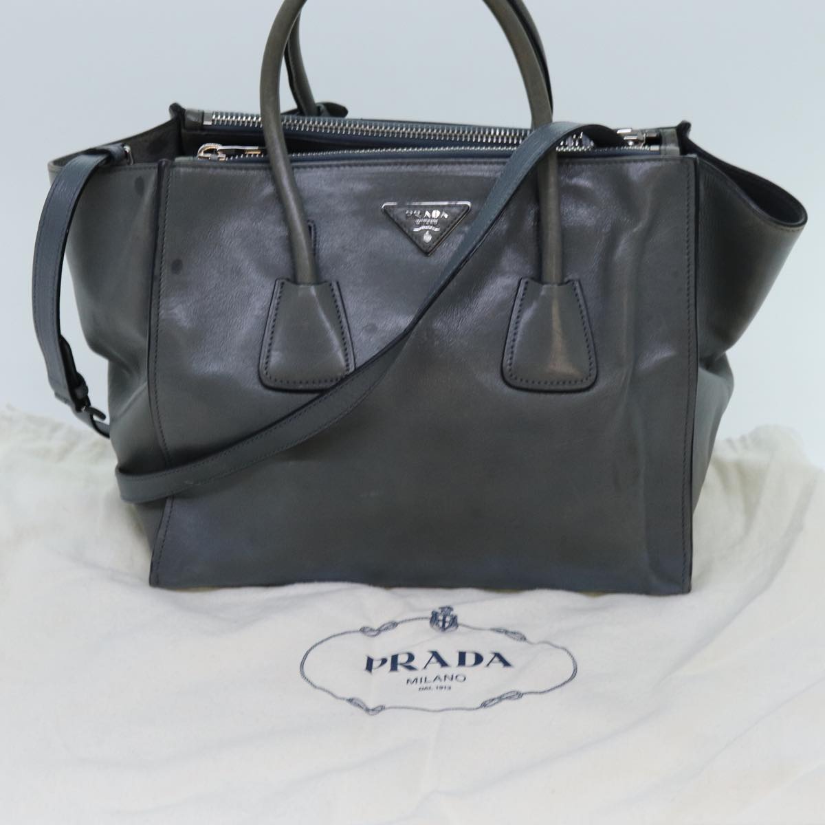 PRADA Hand Bag Leather 2way Blue Auth yk11955