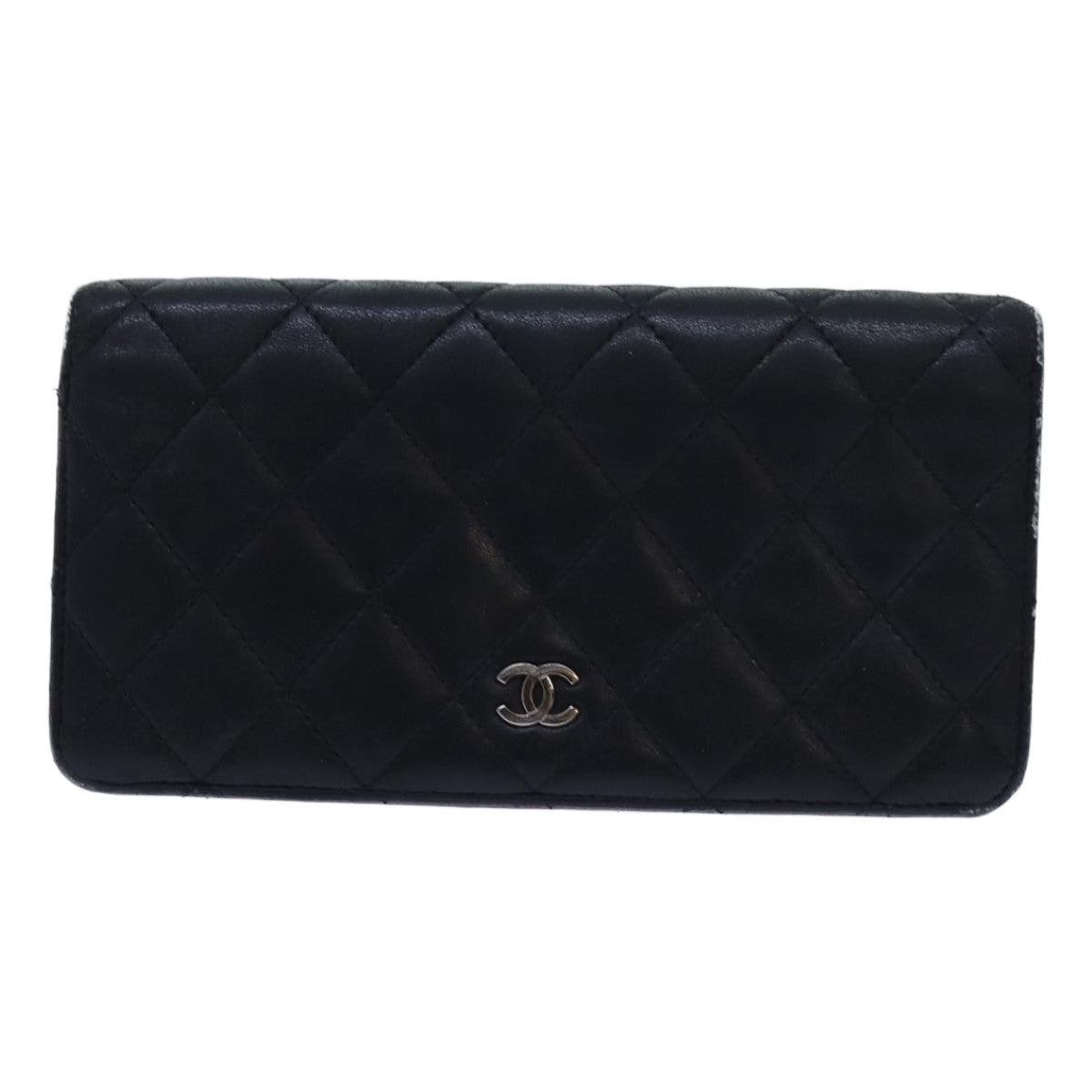 CHANEL Matelasse Long Wallet Lamb Skin Black CC Auth yk11979