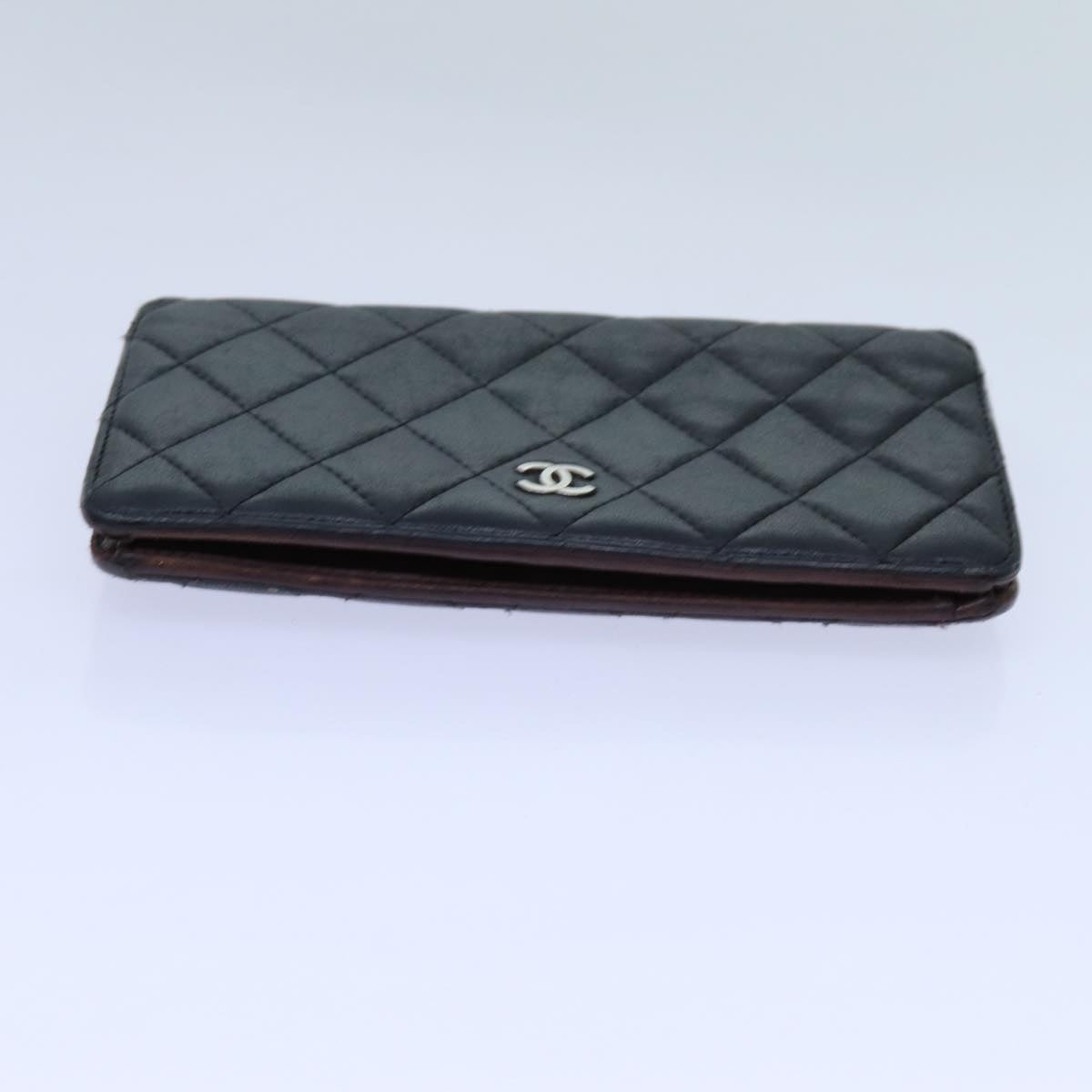 CHANEL Matelasse Long Wallet Lamb Skin Black CC Auth yk11979