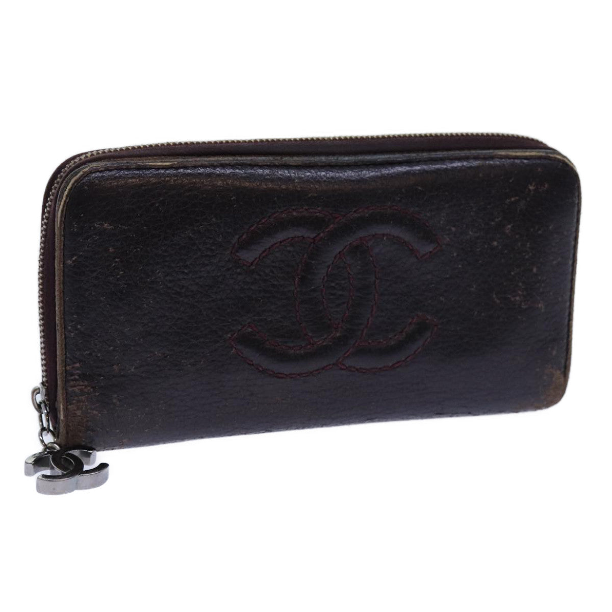 CHANEL COCO Mark Wallet Leather Purple CC Auth yk11990