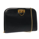 Salvatore Ferragamo Gancini Chain Shoulder Bag Leather Navy Auth yk12007-1