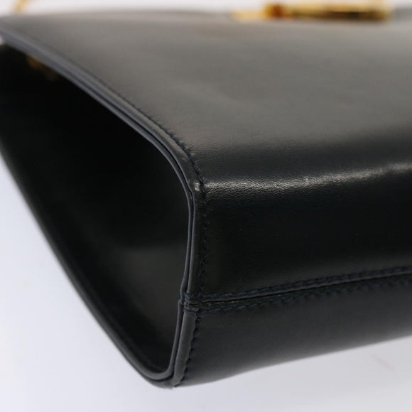 Salvatore Ferragamo Gancini Chain Shoulder Bag Leather Navy Auth yk12007