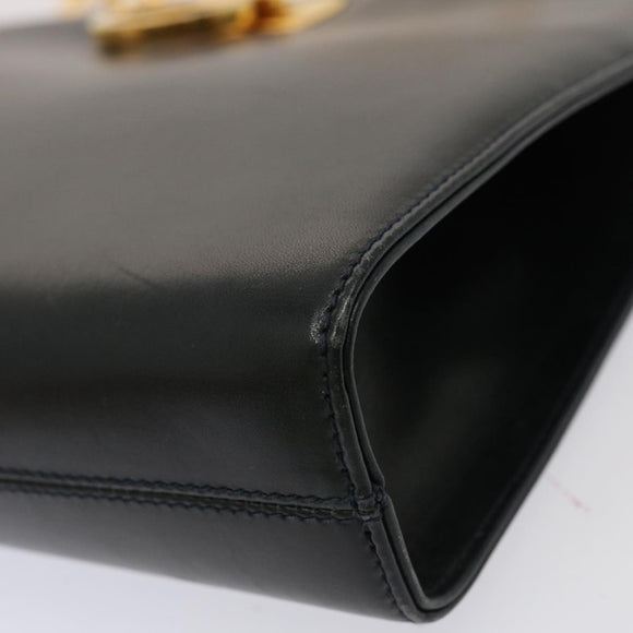 Salvatore Ferragamo Gancini Chain Shoulder Bag Leather Navy Auth yk12007