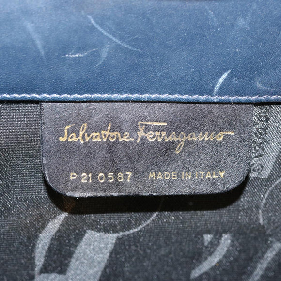 Salvatore Ferragamo Gancini Chain Shoulder Bag Leather Navy Auth yk12007