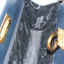 Salvatore Ferragamo Gancini Chain Shoulder Bag Leather Navy Auth yk12007-18