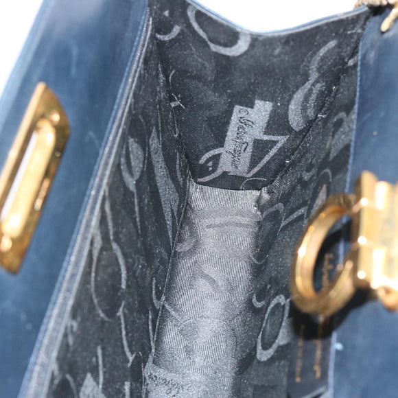 Salvatore Ferragamo Gancini Chain Shoulder Bag Leather Navy Auth yk12007