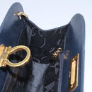 Salvatore Ferragamo Gancini Chain Shoulder Bag Leather Navy Auth yk12007-18