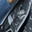 Salvatore Ferragamo Gancini Chain Shoulder Bag Leather Navy Auth yk12007-11