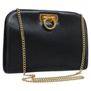 Salvatore Ferragamo Gancini Chain Shoulder Bag Leather Navy Auth yk12007-1