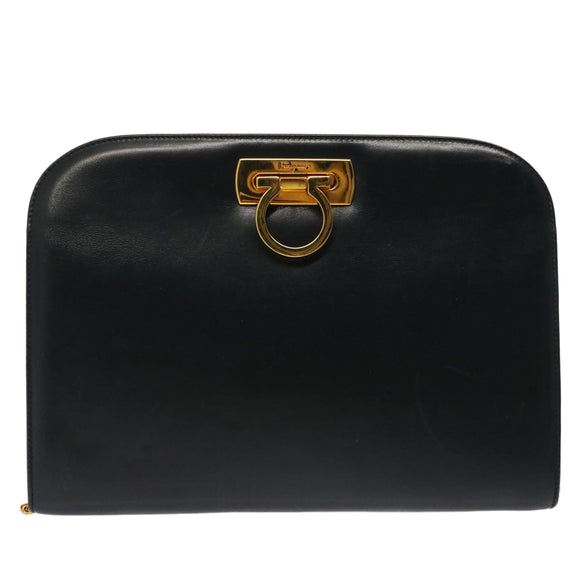 Salvatore Ferragamo Gancini Chain Shoulder Bag Leather Navy Auth yk12007