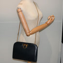 Salvatore Ferragamo Gancini Chain Shoulder Bag Leather Navy Auth yk12007-20